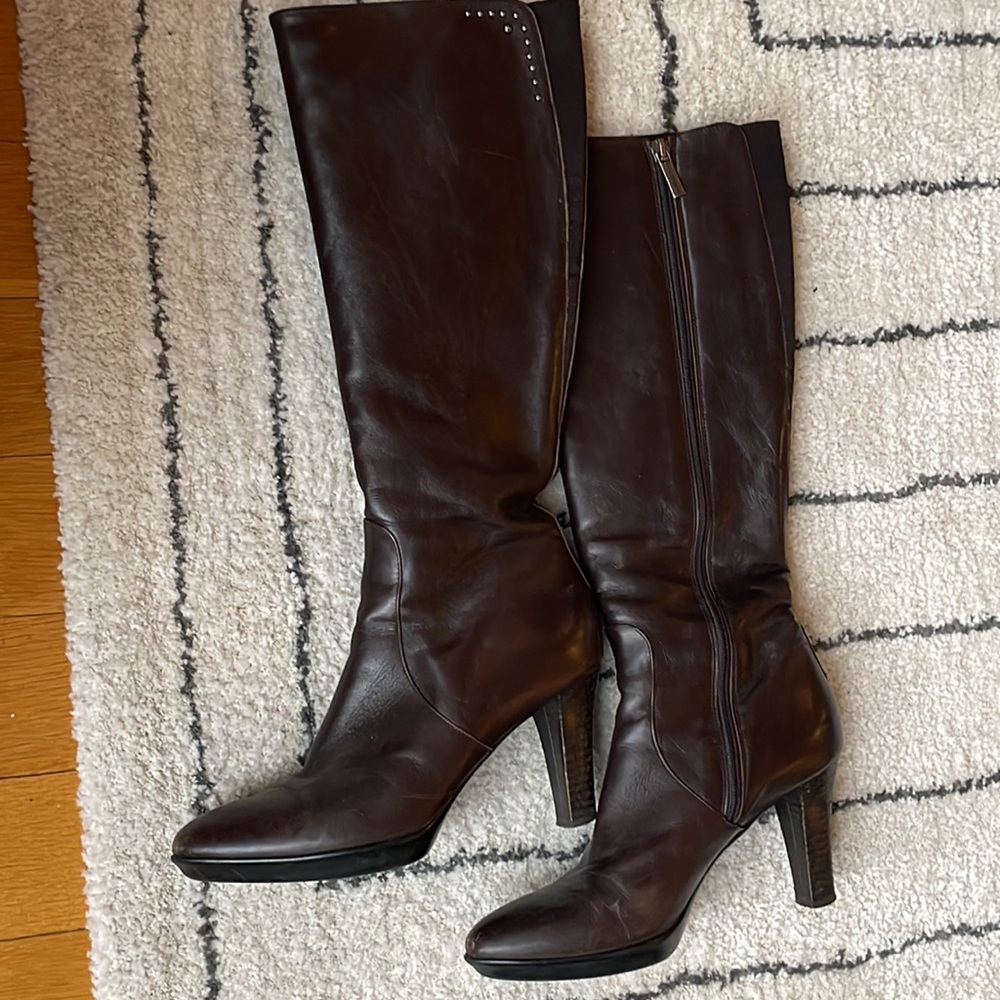 Aquatalia Brown Leather Weatherproof Knee Boots Sz 8